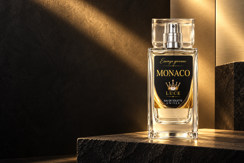 Monaco, flacone su pietra scura con luce dorata